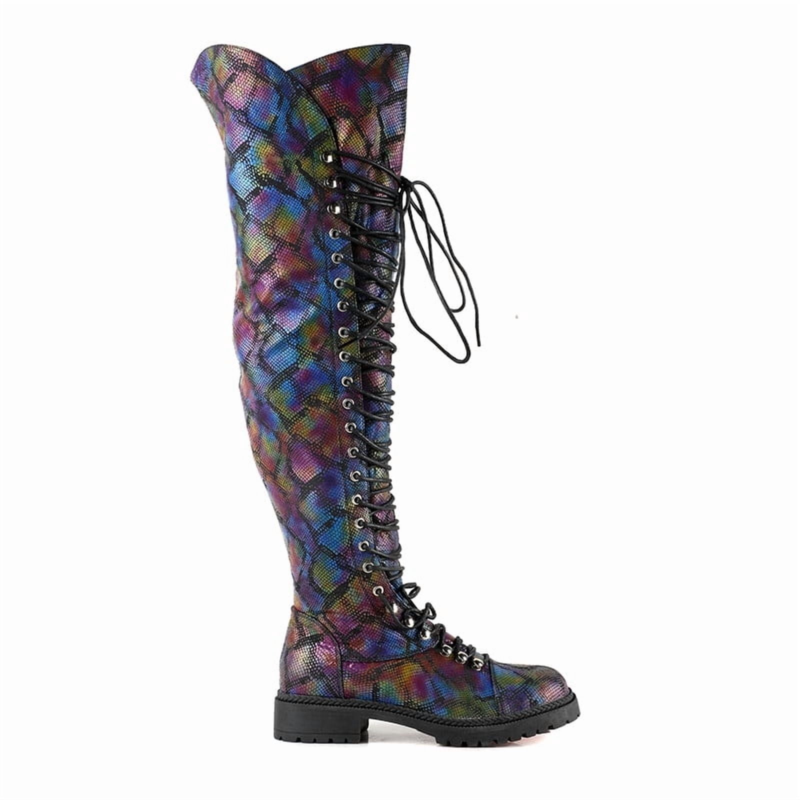 Women's Colorful Snake-print Over the Knee Riding Combat Boot