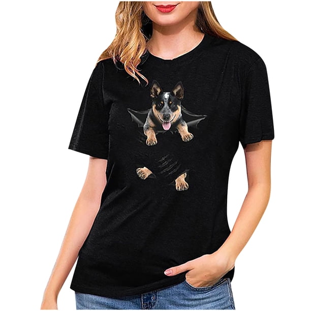 Moda mujer Casual Primavera Verano o-cuello pulóver imagen Animal manga corta blusa camiseta Tops Fridja gope4870
