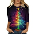 thumbnail image 2 of ‌FDGIU Funny Christmas Shirts for Women - Cute Xmas Tree Print 3/4 Sleeve Blouses, Holiday Tops with Crew Neck, Funny Christmas Tops, 2 of 5