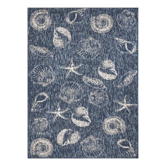Lela Collection Blue/Gray/Ivory Seashell Polyester Rug - 7'6" X 10'6"
