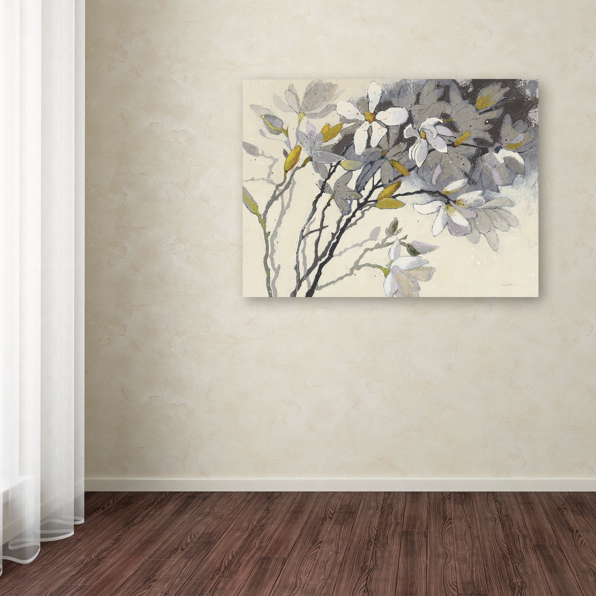 Trademark Fine Art 'Magnolias Yellow Gray' Canvas Art by Shirley Novak