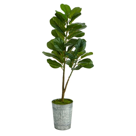 Nearly Natural 4' Fiddle Leaf Fig Artificial Tree in Metal Planter