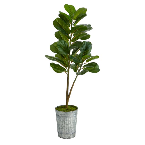 Nearly Natural 4' Fiddle Leaf Fig Artificial Tree in Metal Planter