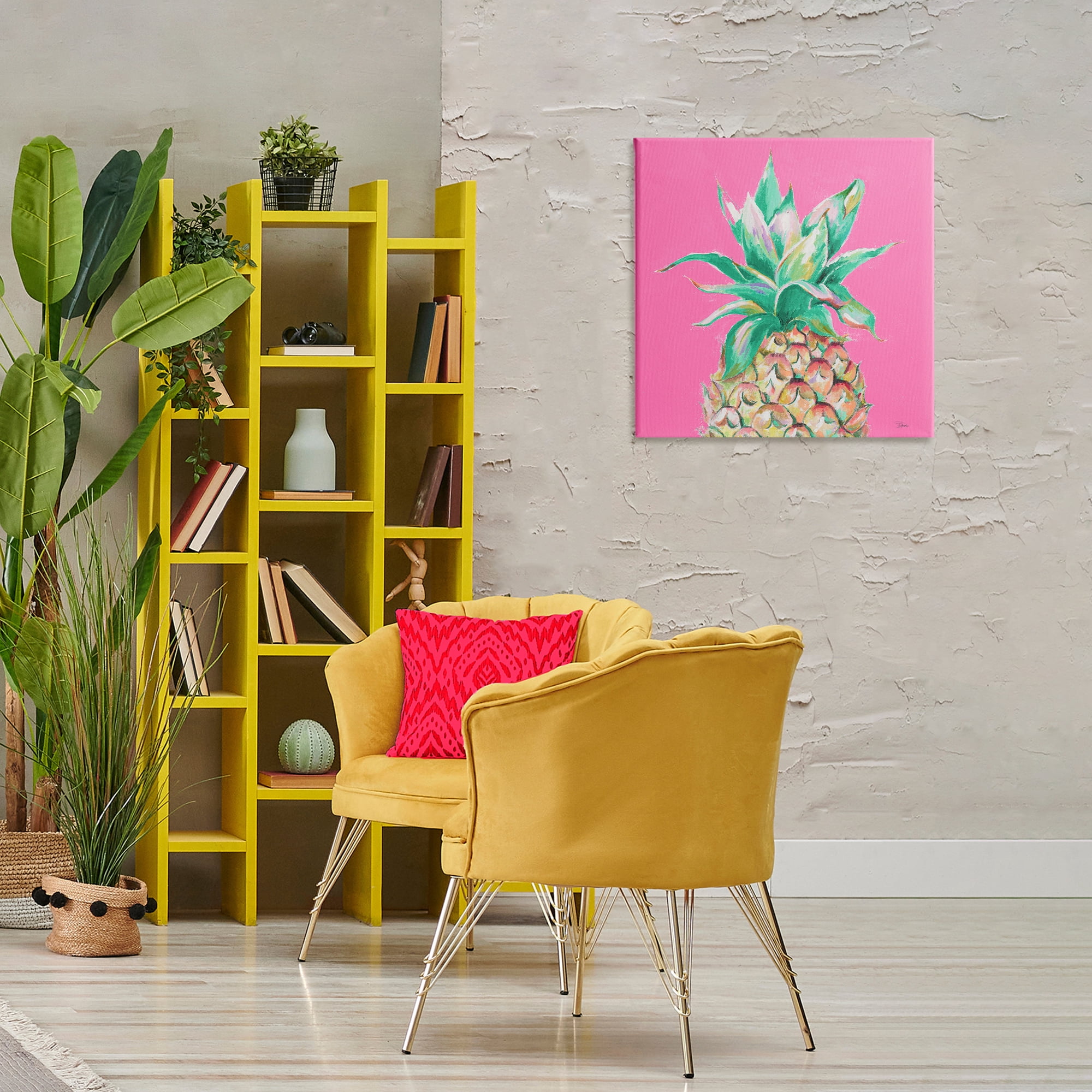 Stupell Industries Pineapple on Pink Food & Beverage Painting Wrapped Canvas Art Print Wall Art, 24 x 24