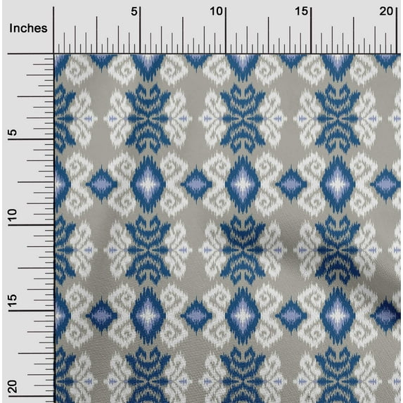 oneOone Cotton Cambric Fabric Diamond & Swirl Ikat Print Fabric By The Yard 56 Inch Wide