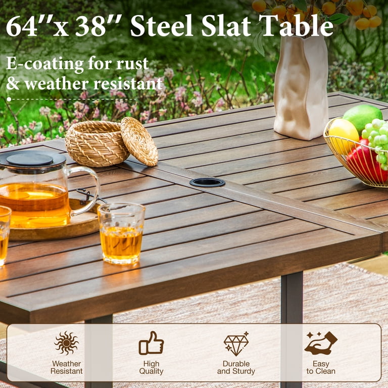 brown patio table 6 seater with umbrella HERA'S HOUSE 7pc Dining Set, 54" Round Table, Chairs Enjoy effortless style season after season. Nuu Garden Outdoor Dining Set