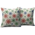 thumbnail image 2 of Christmas Snowflakes Pillow Covers 20x20 Set of 2 Red Green Blue Rustic Xmas Colored Holiday Decoration Print Outdoor Decorative Throw Pillows Farmhouse Winter Linen Cushion Case Sofa Couch Decor, 2 of 6