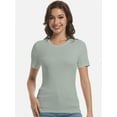 thumbnail image 5 of Womens Scoop Neck T Shirts Basic Ribbed Tees Fitted Tshirt Plain Short Sleeve Tops Casual, 5 of 6