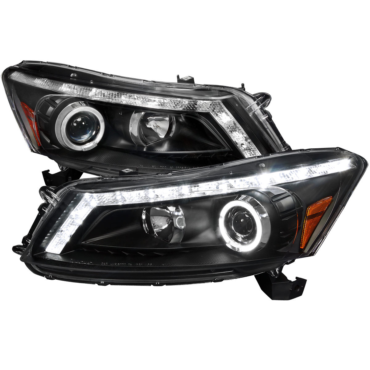 Dotcomracing Black/Smoke Projector Headlights For 2008-2014 Cadillac CTS – W/ LED Strip & Bulbs