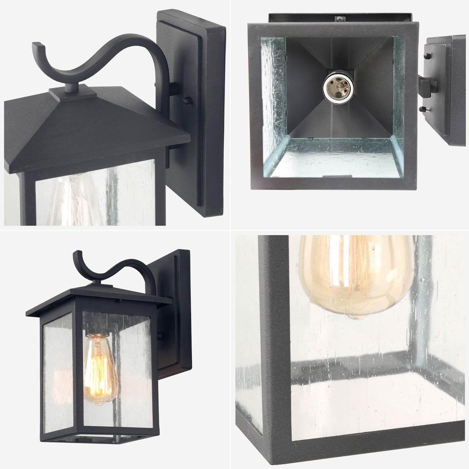 LNC 1-Light Black Outdoor Lantern Wall Sconce with Seeded Glass