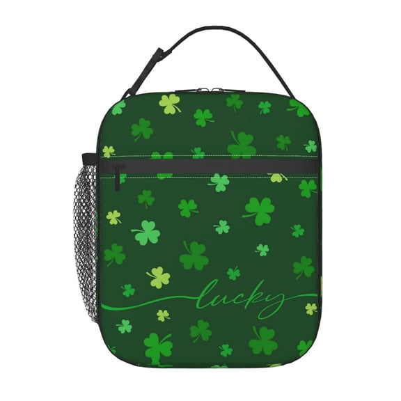 Green Lucky Shamrocks Lunch Bag Portable Thermal Lunch Box for Men and Women