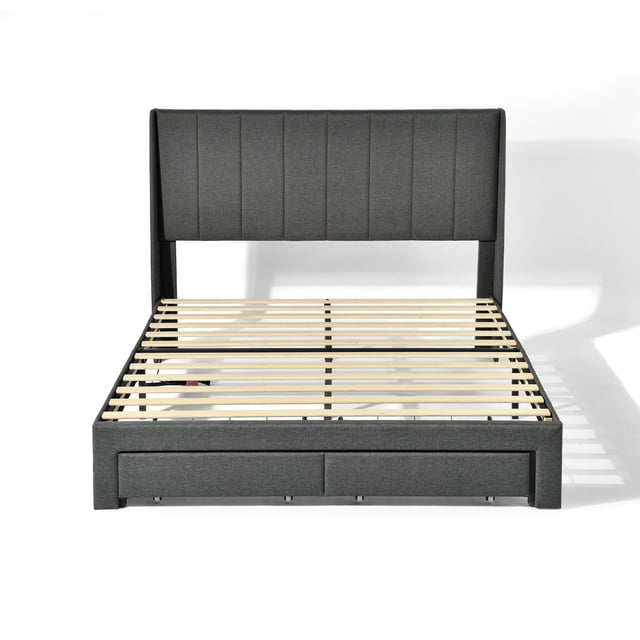 Homy Casa Cadre de Lit Rembourré avec Rangement pour Chambre, Lit Grand, Gris