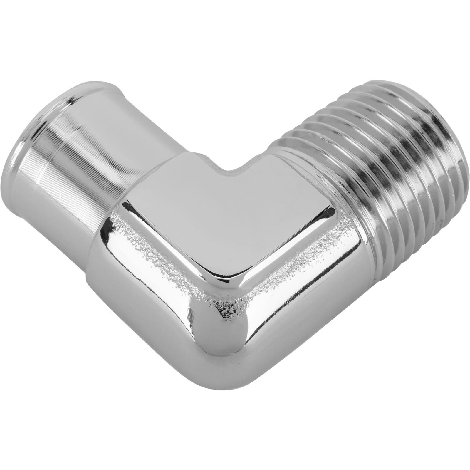 Speedway Motors Chrome 90 Degree Heater Hose Fitting for 3/4 Inch Hose with 1/2 Inch NPT Thread, Universal Fit for Intake or Water Pump Applications