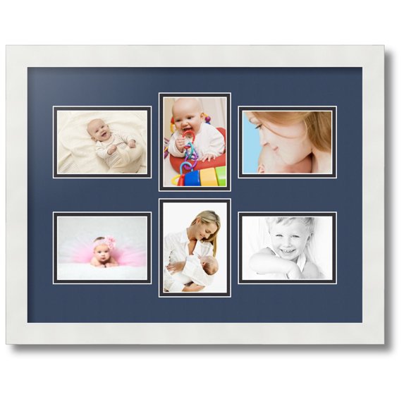 ArtToFrames Collage Photo Picture Frame with 6 - 3.5x5" Openings, Framed in White with Midnight Blue and Black Mats (CDM-3966-167)