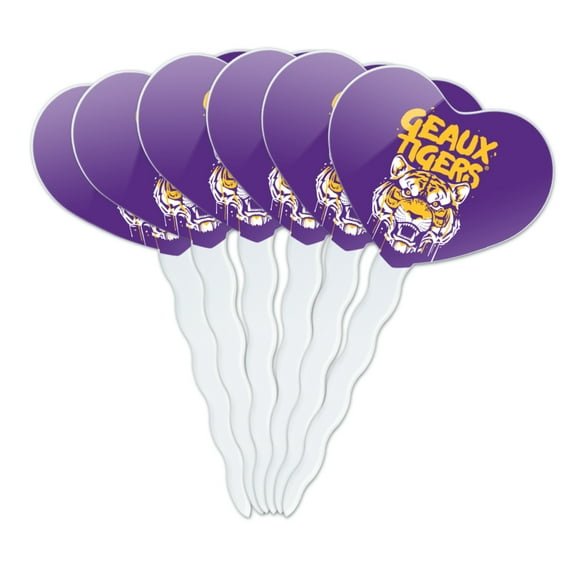 Geaux Tigers Graffiti Heart Love Cupcake Picks Toppers Decoration Set of 6