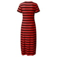 thumbnail image 4 of Fshinging Women Dresses Summer Stripe Maxi Short Sleeve V Neck Casual Loose Long Beach Split, 4 of 5
