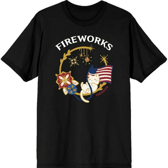 Americana Fireworks Men's Black Crew Neck Short Sleeve Tee-Medium