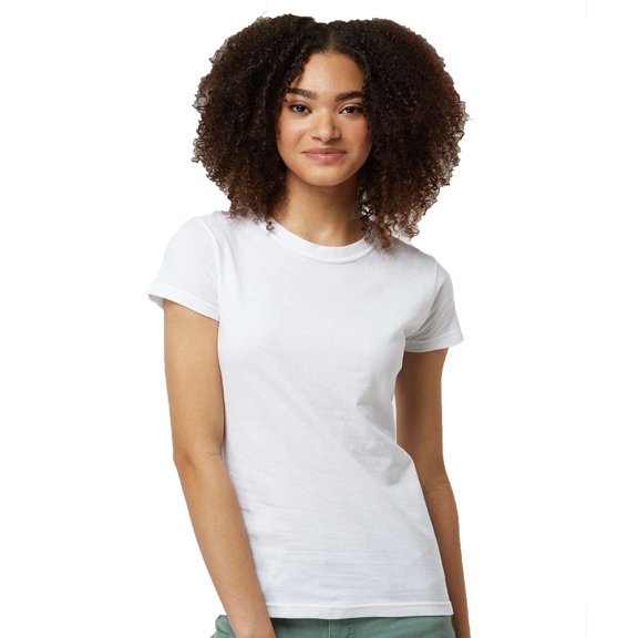 Tultex Women’s Slim Fit T-Shirt, Women's Short Sleeve Tee, Soft Ring-Spun Cotton Tee, White, S