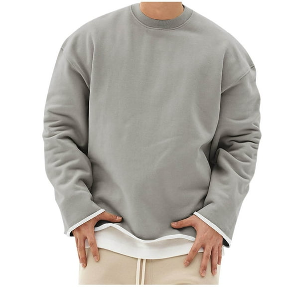 Qingpeng Men's Crewneck Pullover Sweatshirts Solid Color Cotton Long Sleeves Casual Tee Shirt Loose Comfort Sweatshirts