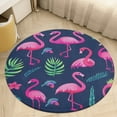 thumbnail image 4 of Flamingo Pattern Soft Bedroom Round Area Rug, Washable Cute Nursery Circle Throw Mat, Non-Slip Contemporary Small Low Pile Floor Carpet for Dorm Bedside, 4 of 6