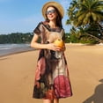 thumbnail image 4 of Easygdp Vintage Red Flower Chihuahua para Vestido Transpirable de Mujer, Vestido Suelto de Manga Corta con Pliegues y Bolsillos para el Verano, 4 of 6
