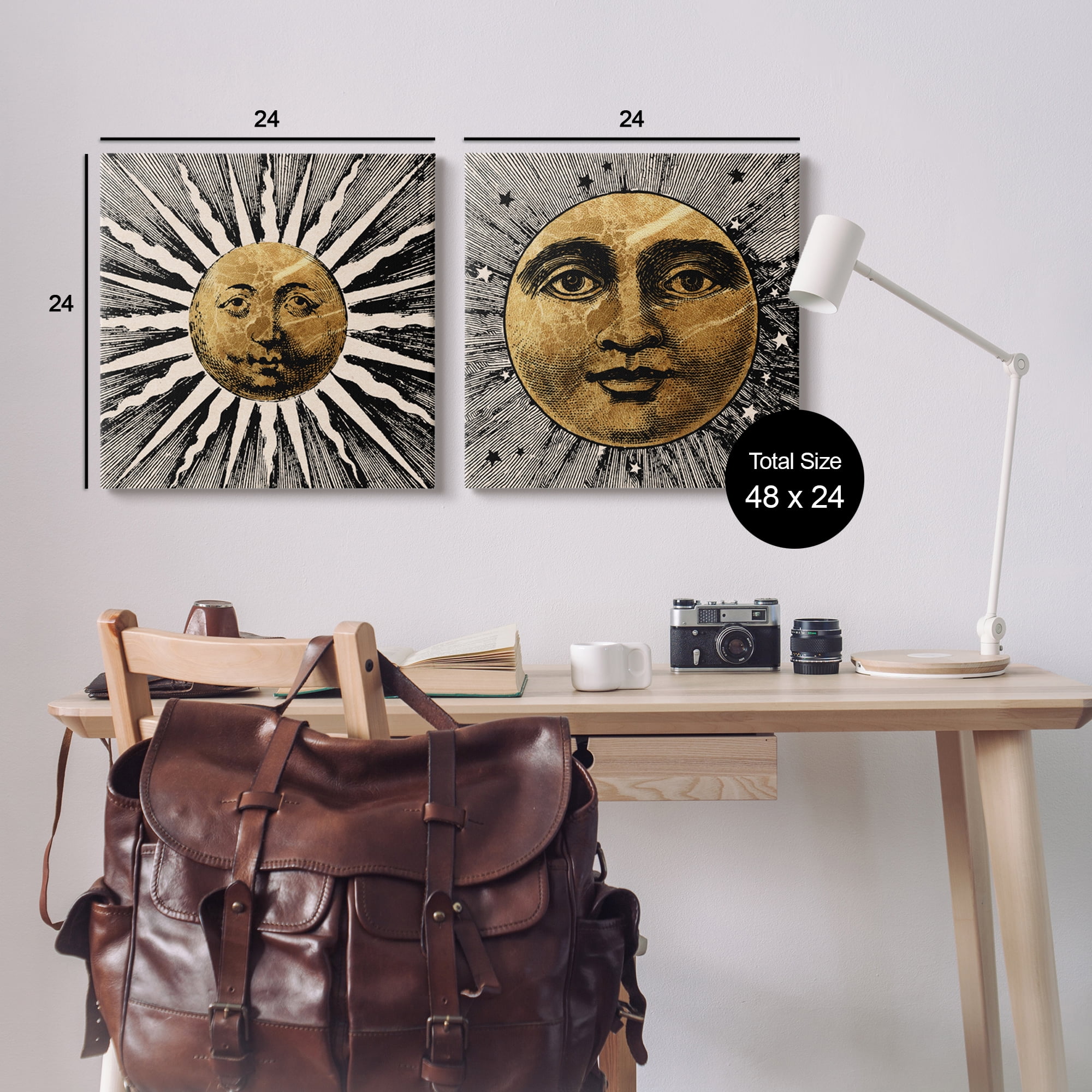 Stupell Industries Boho Sun & Moon Landscape Painting Gallery Wrapped Canvas Art Print Wall Art, 24 x 24, Set of 2