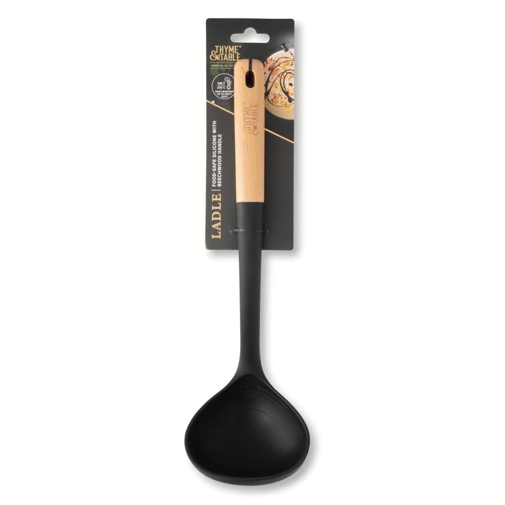 Thyme & Table Louche en silicone avec manche en hêtre Noir Louche