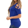thumbnail image 2 of DYMADE Womens Criss Cold Shoulder Hollow Casual Tops Basic Solid T Shirts, 2 of 2