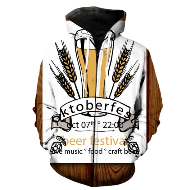Sudadera con capucha y cremallera para hombre, diseño de festival de cerveza de dibujos animados, con estampado 3D, divertida, informal, de gran tamaño, estilo Harajuku, para adolescentes