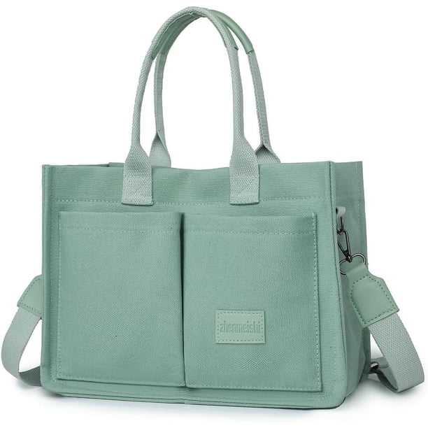 LHSHID Canvas Tote Bag with Multi Pockets Everything Tote for Women Church Bag Mommy Diapper Bag with Compartments