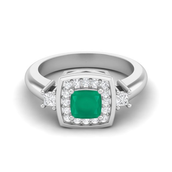 5 MM Cushion Natural Emerald 925 Sterling Silver Side Stone Women Valentines Day Gifts Bridal Ring