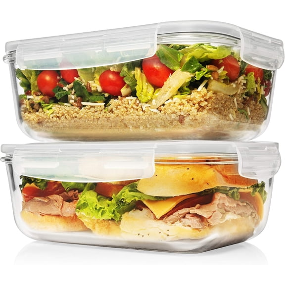 Razab 1860ml Large Glass Storage Containers with Lids Set of 2 , Leakproof Glass Meal Prep Containers, Freezer and Oven Safe