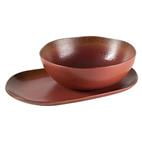 Bloomhouse Palermo Sun 2 Piece Serving Bowl and Oval Platter Stoneware Reactive Glaze Serveware Set - Paprika Red
