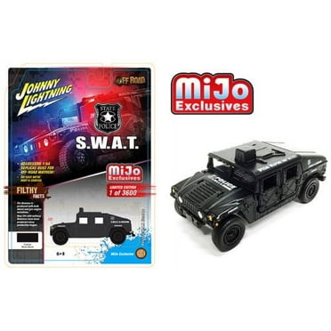 Johnny Lightning  1/64 Scale Hummer Off-Road Police S.W.A.T. Humvee Matte Black Diecast Model Car JLCP7159