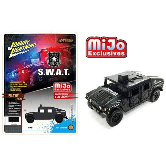 Johnny Lightning  1/64 Scale Hummer Off-Road Police S.W.A.T. Humvee Matte Black Diecast Model Car JLCP7159