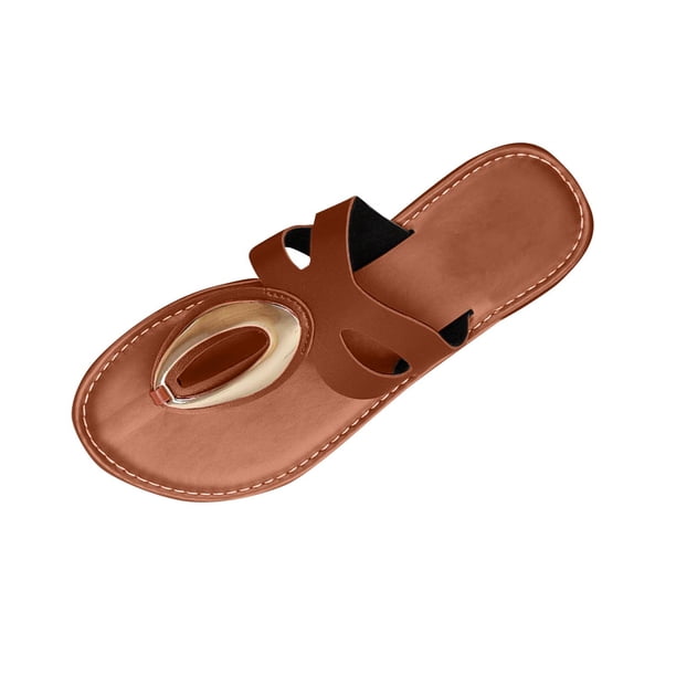 Zapatos Casuales de las Mujeres de Moda con Hebilla de Metal Más Tamaño Estilo Primavera/Verano Sandalias de Playa Planas de Moda Y Cómodas