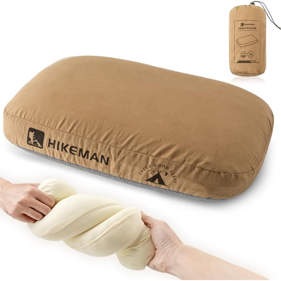 HIKEMAN Camping Memory Foam Pillow - Ultralight Travel Pillow,Backpacking Pillow with Removable Cover,Ergonomic Pillows,Neck Lumbar Support for Outdoor Camp,Sport,Hiking,Backpacking Sleep (Brown)