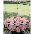 thumbnail image 2 of Outdoor Tablecloth with Umbrella Hole Zipper Pink Blossoms Black Cat Round Tablecloth 60" Waterproof Outside Table Cloth Farmhouse Romantic Flowers Patio Table Cover Tablecloths for Picnic Party, 2 of 8