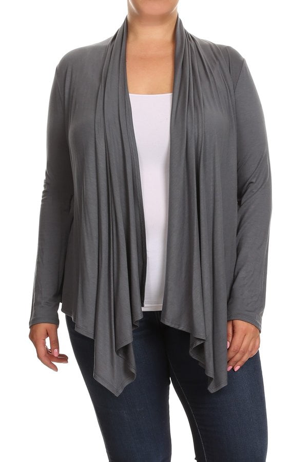 Women's Plus Size Casual Drape Open Front Cardigan Long Sleeve Made in ...