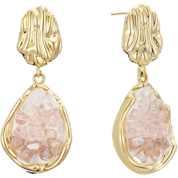 14K Gold Plated Gold Statement Earrings for Women Trendy Geometric Teardrop Drop Dangle Earrings with Crystal 925 Sterling Silver Posts Chunky Stud Earrings Fashion Jewelry Gift