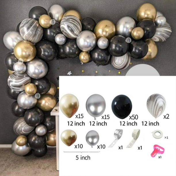 de de de metálicos, de de látex para cumpleaños, año de nuevo, despedida de soltera, suministros de decoración Negro Oro Plata BLESIY Globos de arco