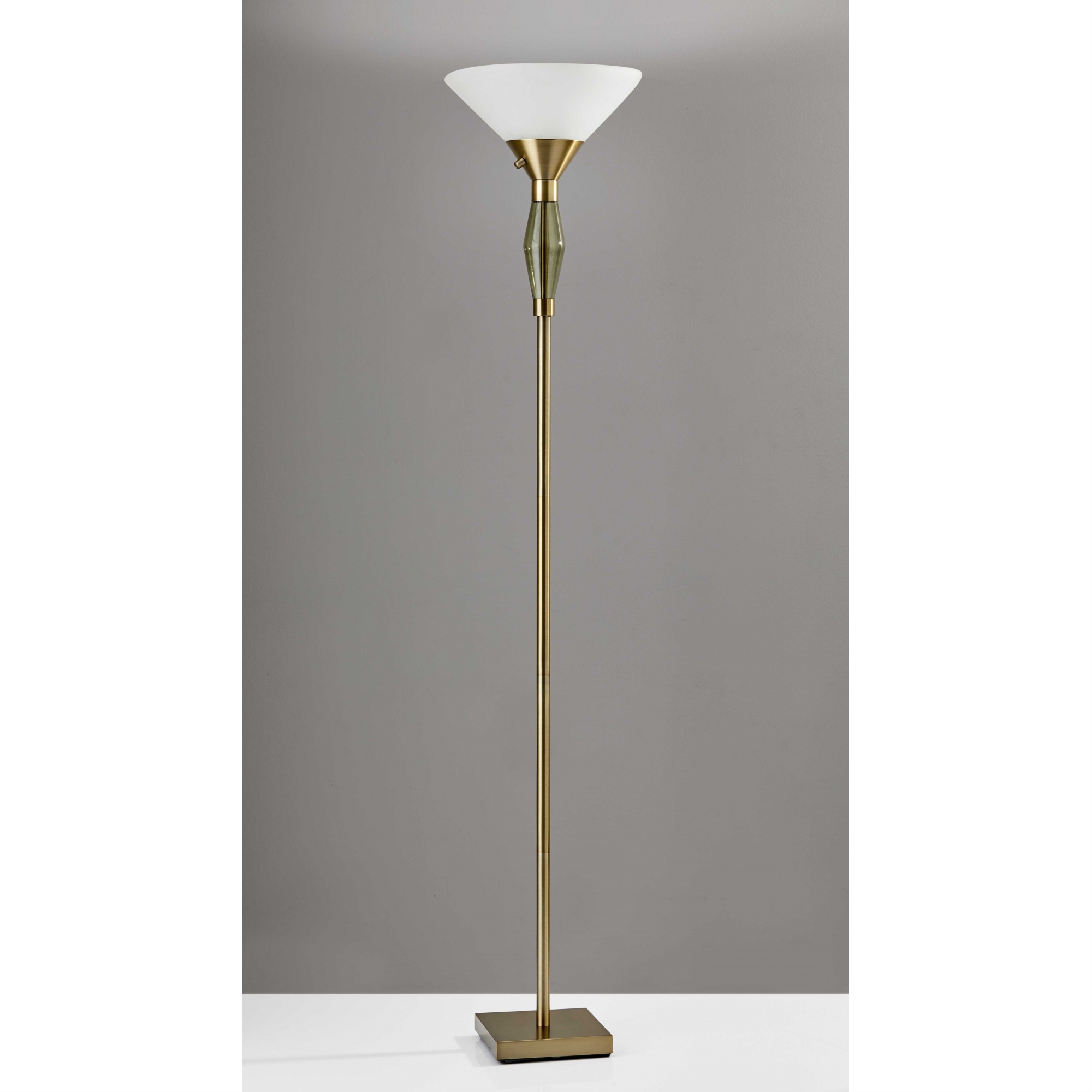 Green Glass Bauble Torchiere Floor Lamp in Burnished Brass Finish
