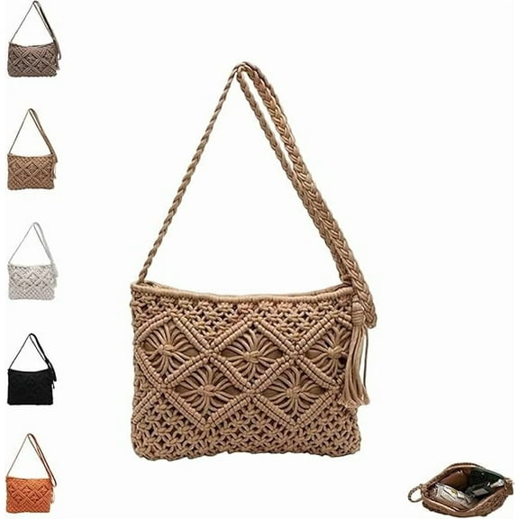 Minimalist Tassel Women's Clutch – Retro Cotton Rope Woven Bag, Vacation Boho Beach Purse, Beach Bags for Women