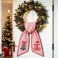 thumbnail image 2 of Christmas Wreath Sash Bow Red White Striped Fabric with Embroidery Letter for Front Door Decor, 2 of 7