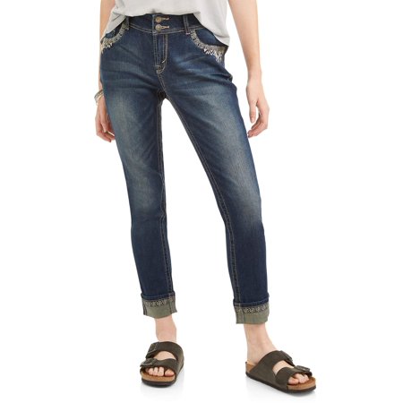 - Wallflower Juniors' Curvy Embellished Pocket Ankle Jeans w/ Rolled hem