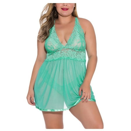 

FeternalWomen s Sexy Lingerie Mesh Halter Solid Color Nightdress Suspender Pajamas