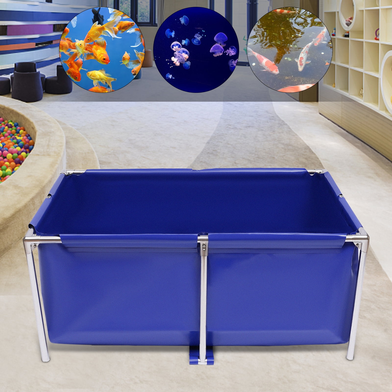 ChicHomey Foldable Canvas Aquarium Fish Tank,47.2" Large Capacity, Waterproof & Rustproof,External Drain Valve, Blue