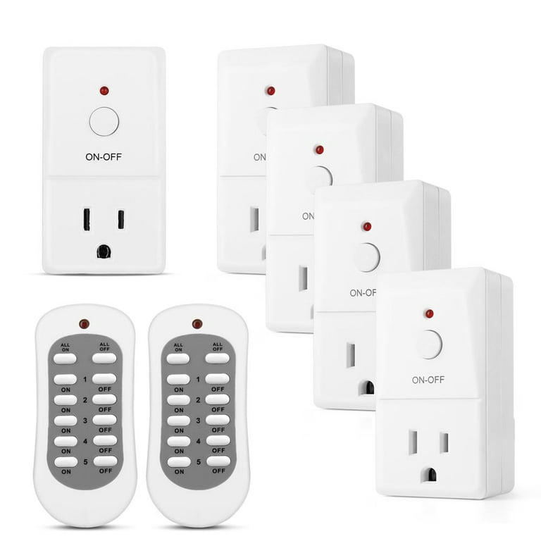 Flexzion Wireless Remote Control Plug Outlet With Remote On Off Switch (5  Pack) Electrical Power Outlet Wireless Switch for Light Indoor Home Lamps  Appliance 