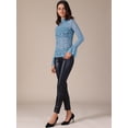 thumbnail image 3 of DARING DIVA Women's Lace High Neck Bell Long Sleeve Sheer Mesh Blouses XS Blue, 3 of 6