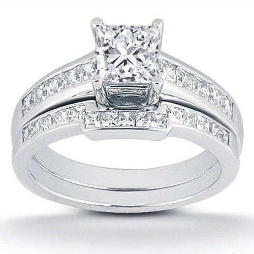 7 8ct Princess Cut Channel Set Diamond Wedding Engagement Ring 14K White Gold by Pompeii3